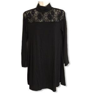 Lace Yoke High Neck Dress
